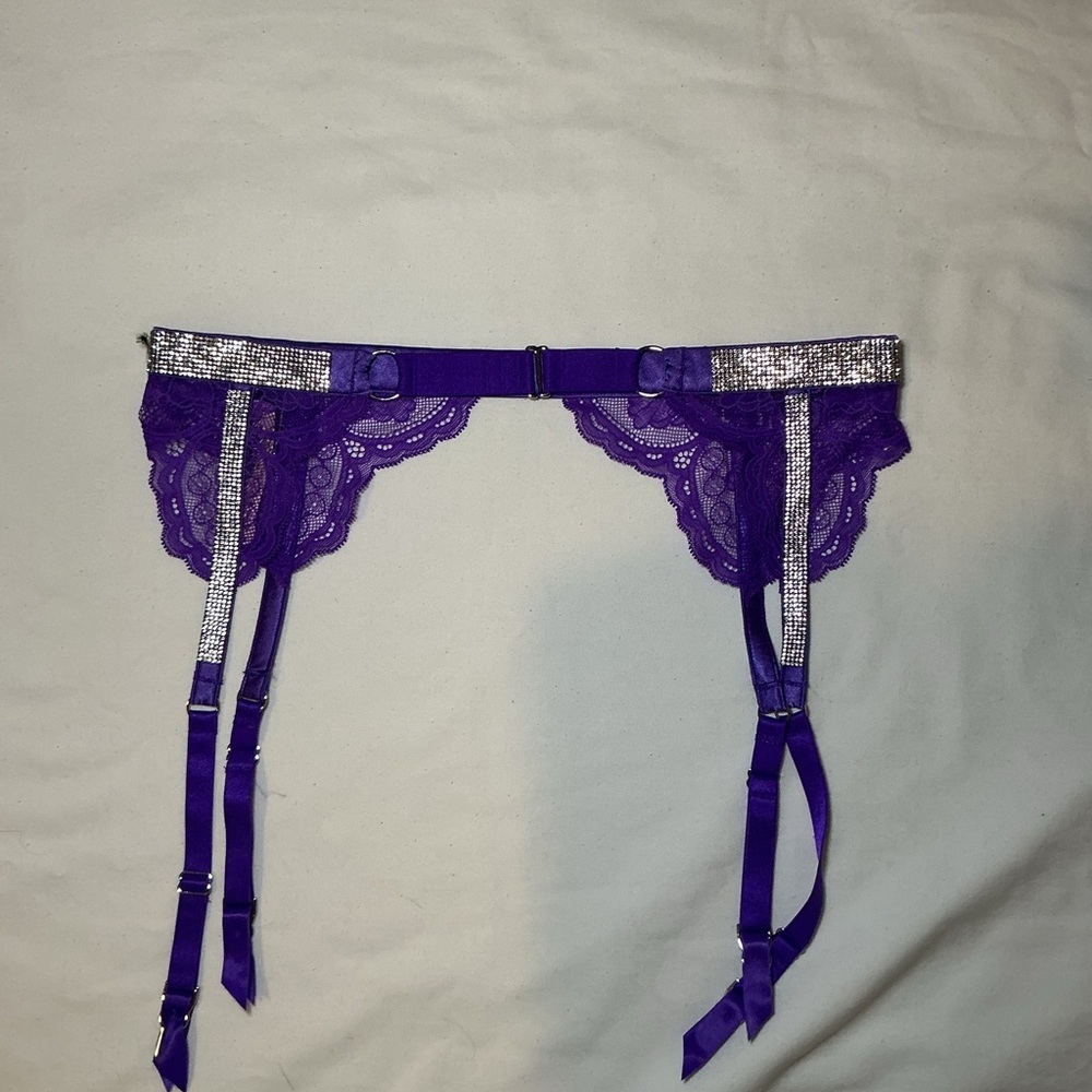 Victoria Secret Purple Lace Garter Belt with Silver Accents